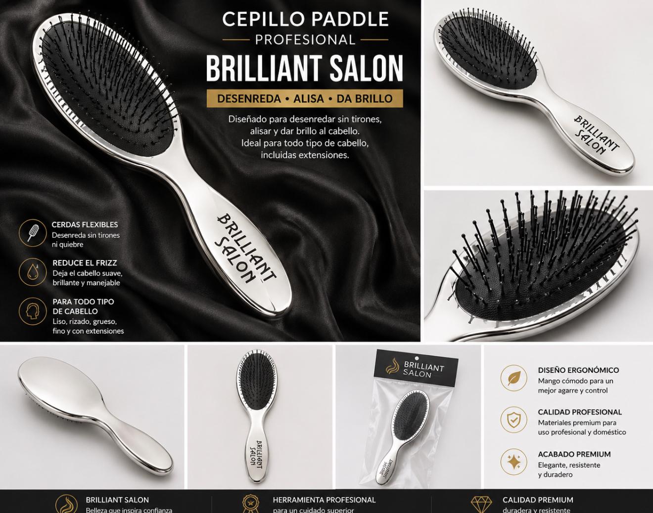 Cepillo paddle profesional para desenredar y alisar el cabello.
